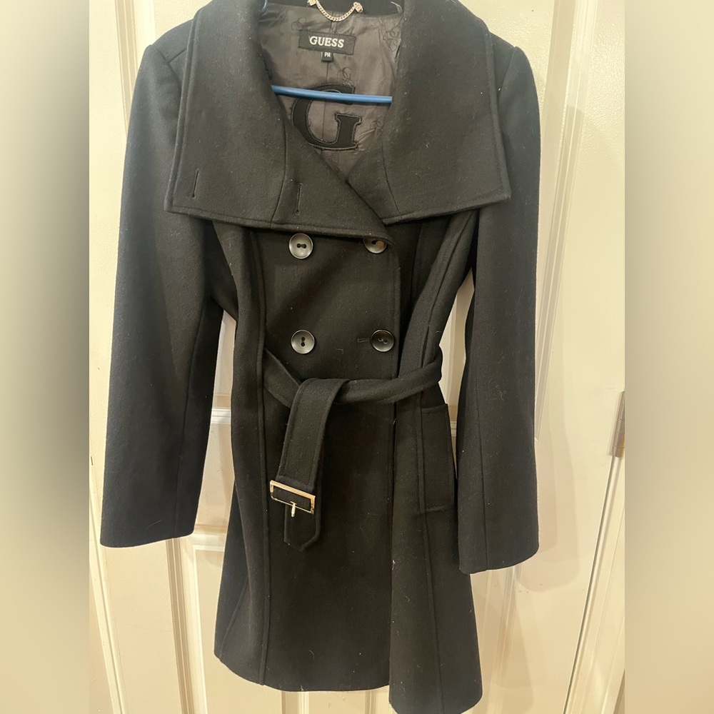 Guess Women's Pea Coat – Classic Double-Breasted Wool Blend | Size M |